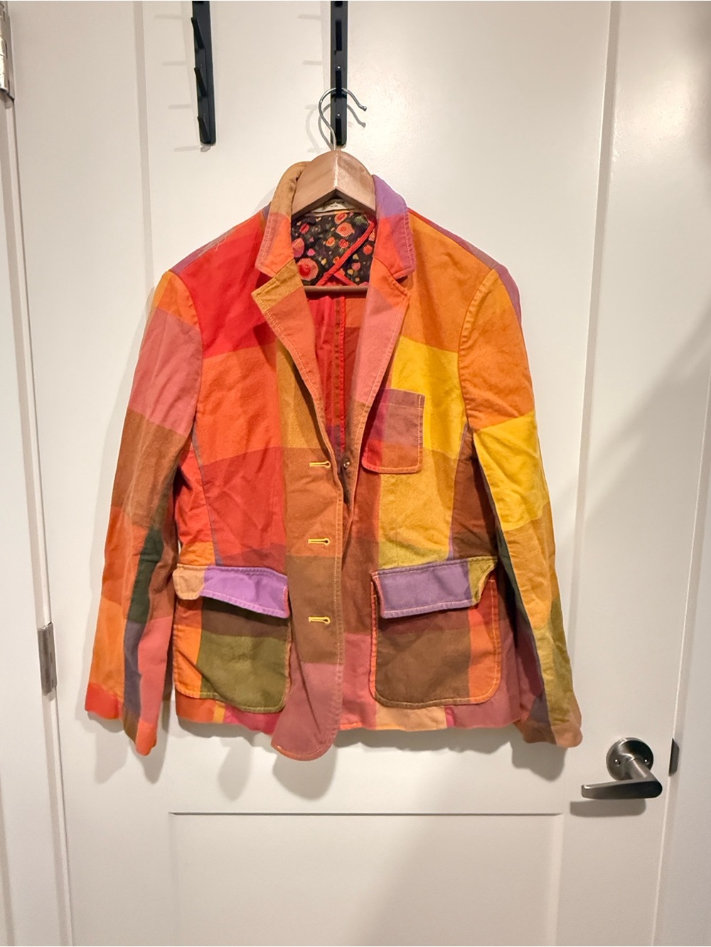 Colorblock Patchwork Cotton Blazer Jacket - Multi